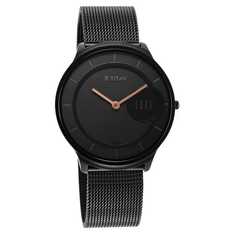 eco-friendly watches for men -Titan Edge Baseline Black Dial Analog Stainless Steel Strap Watch For Men