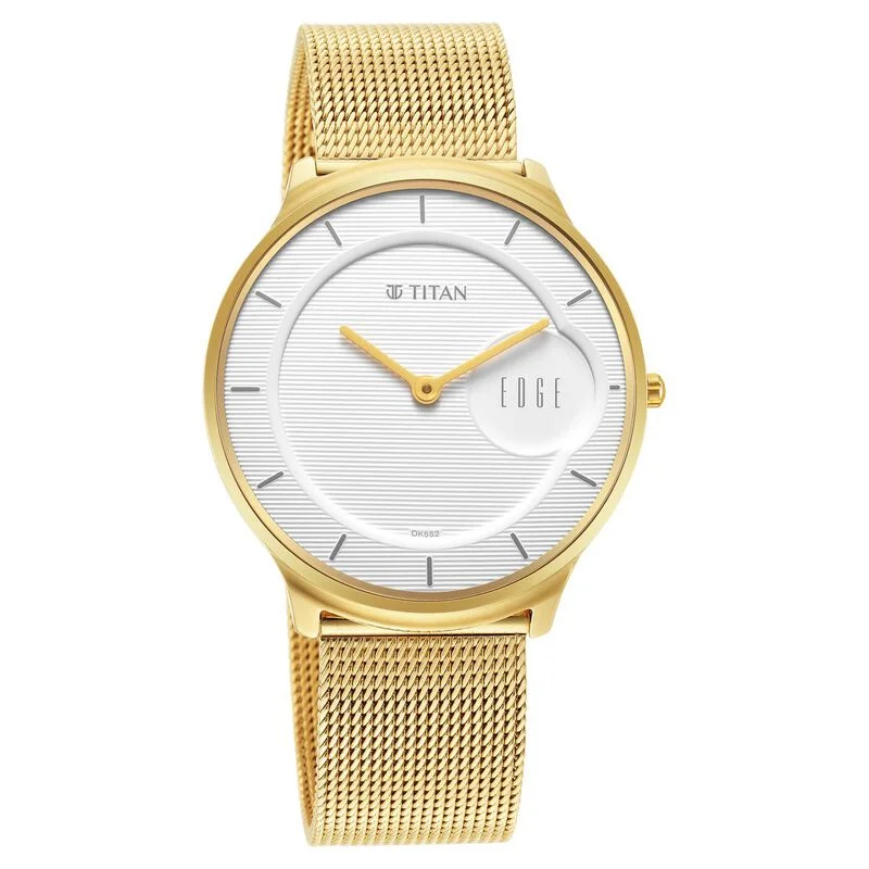 womens designer watches for casual wear -Titan Edge Baseline White Dial Analog Stainless Steel Strap Watch For Men