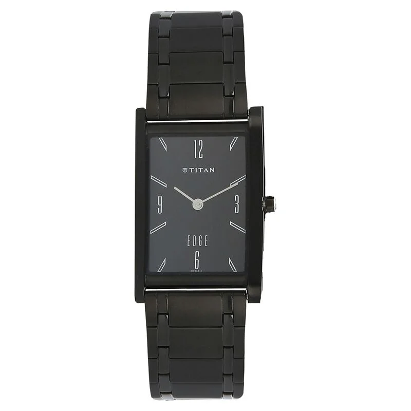 watches for men with big faces -Titan Edge Black Dial Analog Stainless Steel Strap Watch For Men