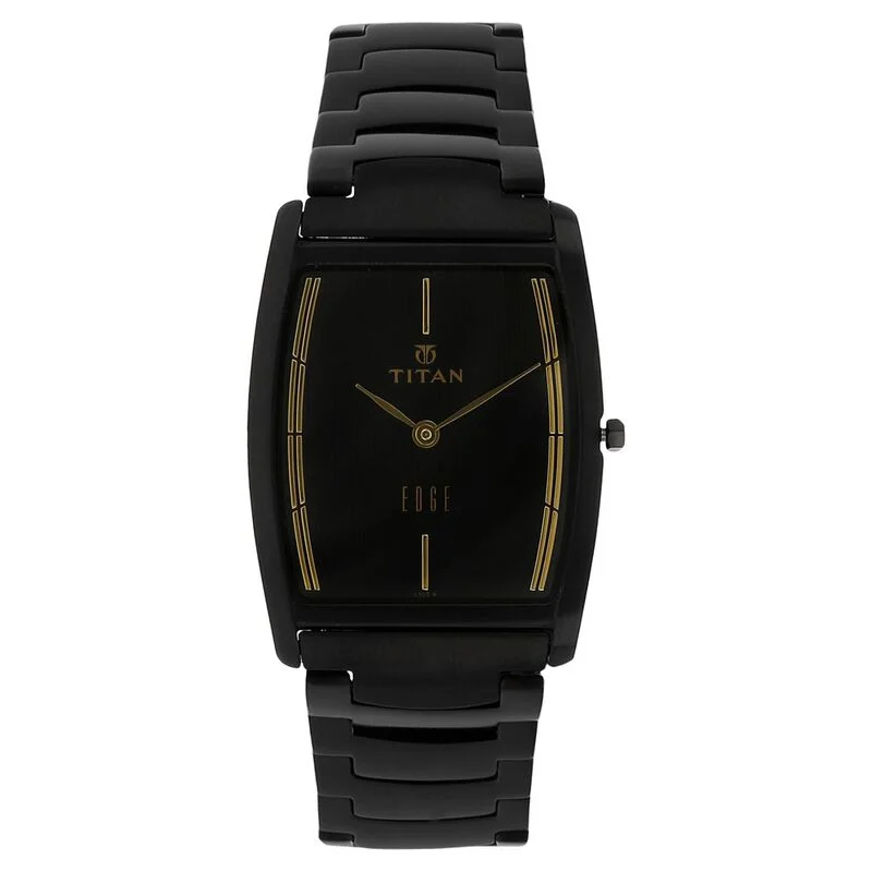 classic watches for men -Titan Edge Black Tonneau Dial Analog Stainless Steel Strap Watch For Men