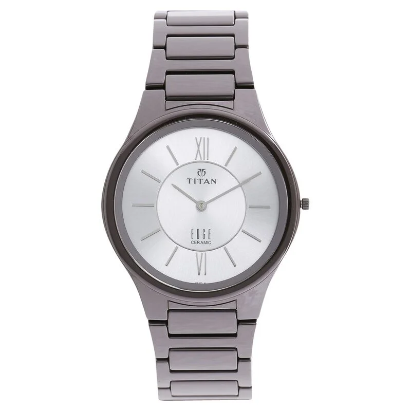 women’s minimalist watches with thin band -Titan Edge Ceramic Silver Dial Analog Ceramic Strap Watch For Men