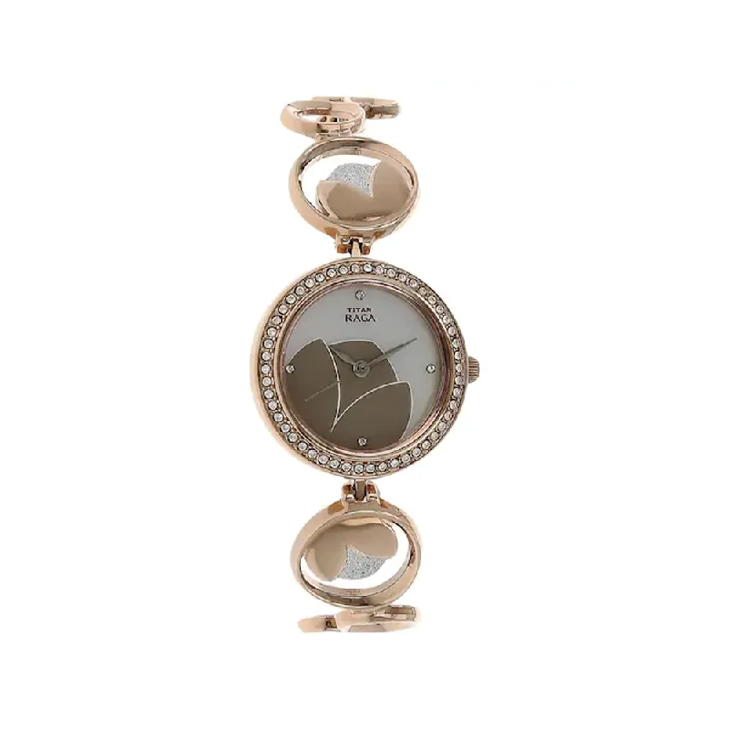 watches with interchangeable straps -Titan Raga Analog Brown Mother Of Pearl Dial Women's Watch NK2539KM01