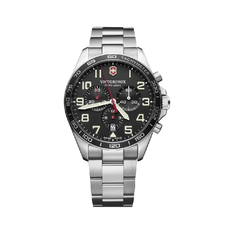 watches for men with tachymeter -FieldForce Chrono 42mm with Black Dial and Stainless Steel Bracelet