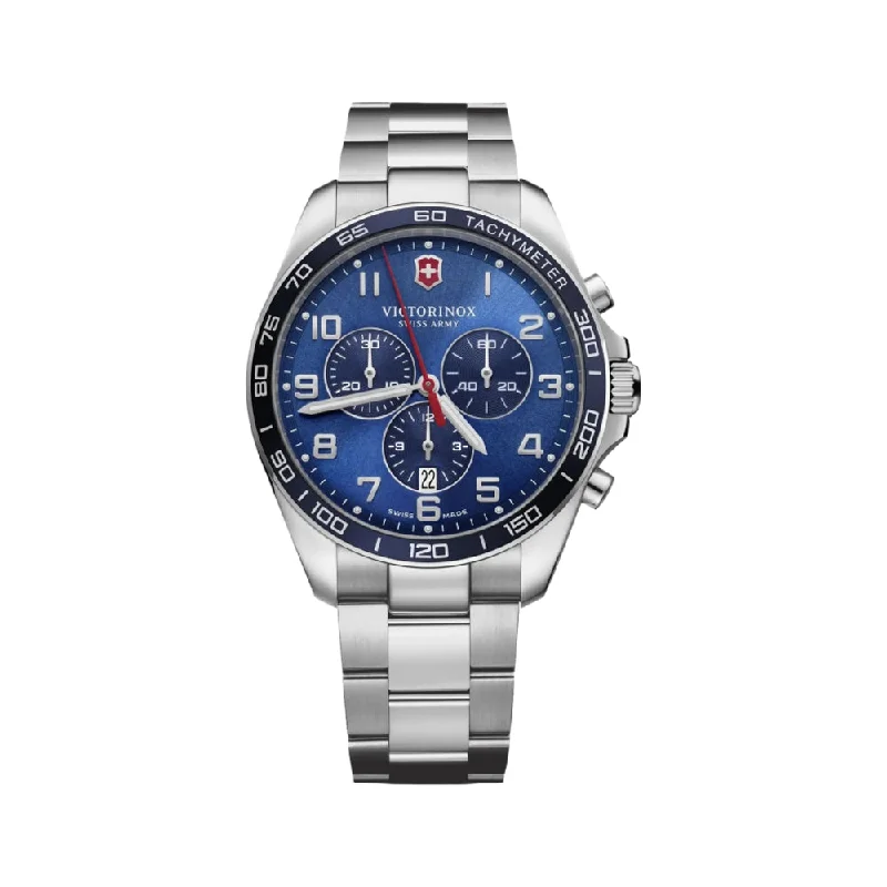 smartwatches with fitness tracking for women -FieldForce Classic Chrono 42mm with Blue Dial and Stainless Steel Bracelet