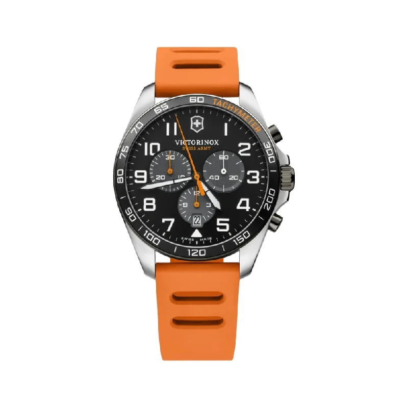 top rated diving watches for men -FieldForce Sport Chrono 42mm with Black dial and Orange Rubber Strap